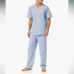 Men’s Fruit of the Loom Broadcloth Blue Striped Pajama Set